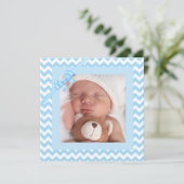 Baby Boy Blauw Gestreepte Geboorte Aankondiging (Staand voorkant)