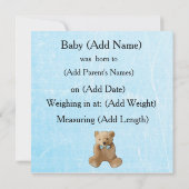 Baby Boy Blauw Gestreepte Geboorte Aankondiging (Achterkant)