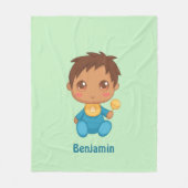 Baby Boy Blauw Jumpsuit Custom Naam Groen Fleece Deken (Voorkant)