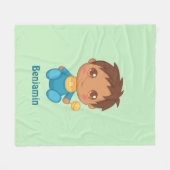 Baby Boy Blauw Jumpsuit Custom Naam Groen Fleece Deken (Voorkant (Horizontaal))