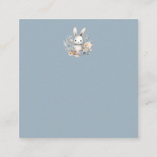 Baby Boy Blauw Konijn en Bloemen Informatiekaartje (Achterkant)