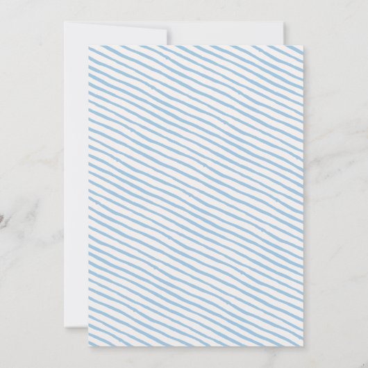 Baby Boy Blauw Manuscript Witte Stripe Birth Aankondiging (Achterkant)