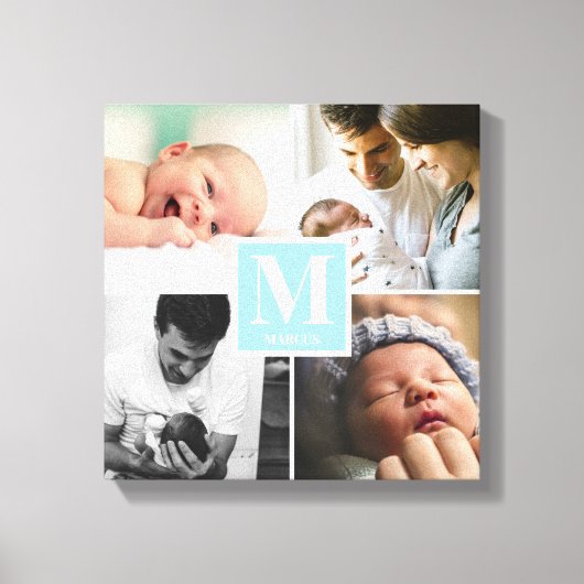 Baby Boy Blauw Monogram fotocollage Canvas Afdruk (Voorkant)