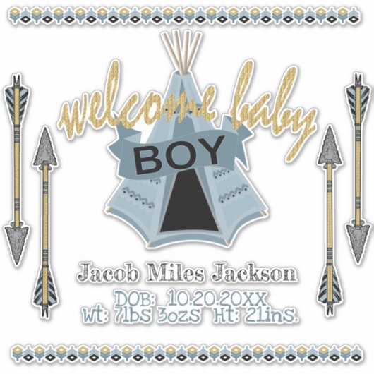 Baby Boy Blauw tipi Tent - Kiss-Cut Sticker (Voorkant)