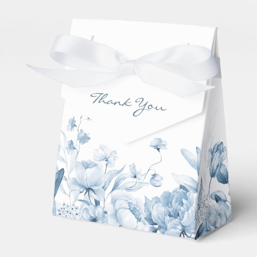 Baby Boy Blauw Waterverf Bloemen Tent Favor Box Bedankdoosjes (Voorkant Zijde)