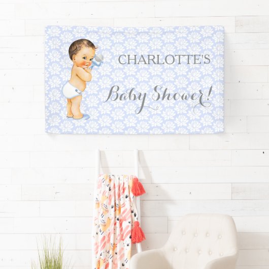 Baby Boy Blauw Wit & Grijs Spandoek (Insitu)