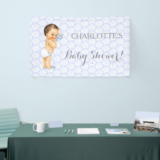  Baby Boy Blauw Wit & Grijs Spandoek (Beurs)