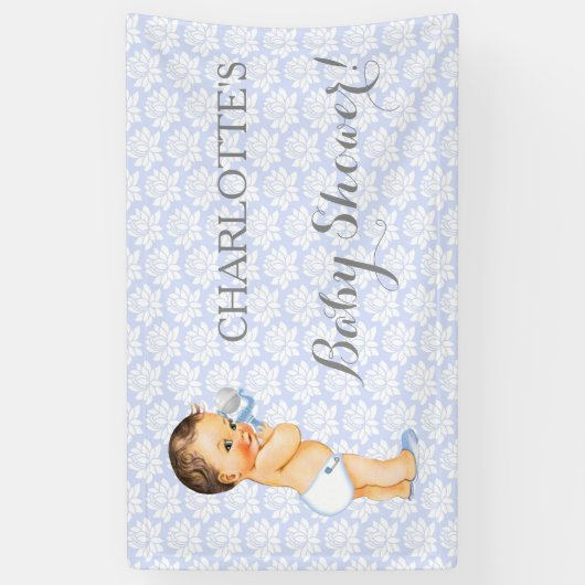  Baby Boy Blauw Wit & Grijs Spandoek (Verticaal)