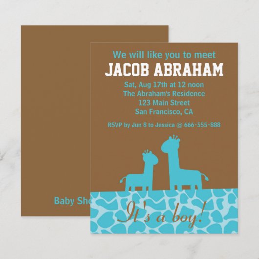 Baby Boy - Blauwe giraffe silhouettes en patroon Kaart (Voorkant / Achterkant)