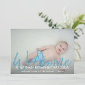 Baby Boy Blue 2 Foto Welkom geboorteaankondiging Kaart (Staand voorkant)