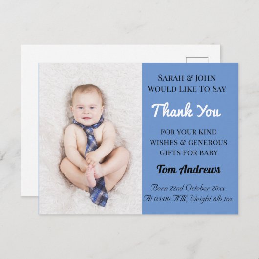 Baby Boy Blue Aankondiging Bedankt Briefkaart (Voorkant / Achterkant)