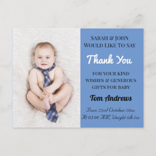 Baby Boy Blue Aankondiging Bedankt Briefkaart