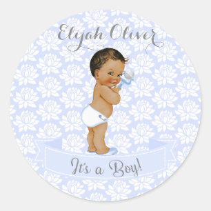Baby Boy Blue Afro-Amerikaans Latijns Etnisch Ronde Sticker