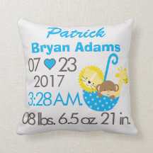 Baby Boy Blue Animal Polka Dot Birth Date Time