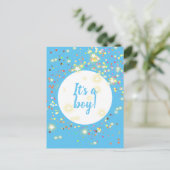 Baby Boy Blue Announcement with Stars and Lights Briefkaart (Staand voorkant)