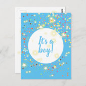 Baby Boy Blue Announcement with Stars and Lights Briefkaart (Voorkant / Achterkant)