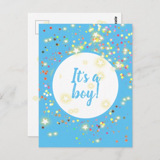 Baby Boy Blue Announcement with Stars and Lights Briefkaart (Voorkant / Achterkant)