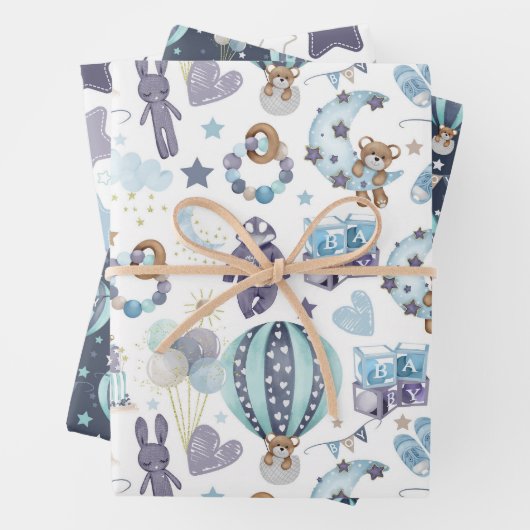 Baby Boy Blue Baby shower Gift Wrap Nieuwe baby Inpakpapier Vel (In situ)