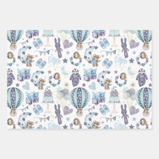 Baby Boy Blue Baby shower Gift Wrap Nieuwe baby Inpakpapier Vel (Voorkant)