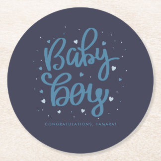Baby Boy Blue Baby Shower Ronde Kartonnen Onderzetter