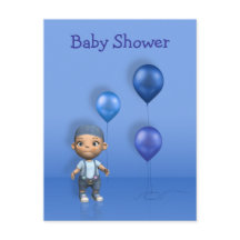 Baby Boy & Blue ballonnen - Baby shower Briefkaart