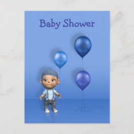 Baby Boy & Blue ballonnen - Baby shower Briefkaart