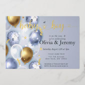 Baby Boy Blue Balloons Baby shower Folie Uitnodiging (Voorkant)