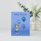 Baby Boy & Blue Balloons - Baby shower Uitnodiging (Staand voorkant)