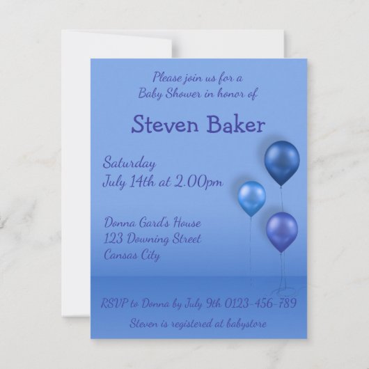 Baby Boy & Blue Balloons - Baby shower Uitnodiging (Achterkant)