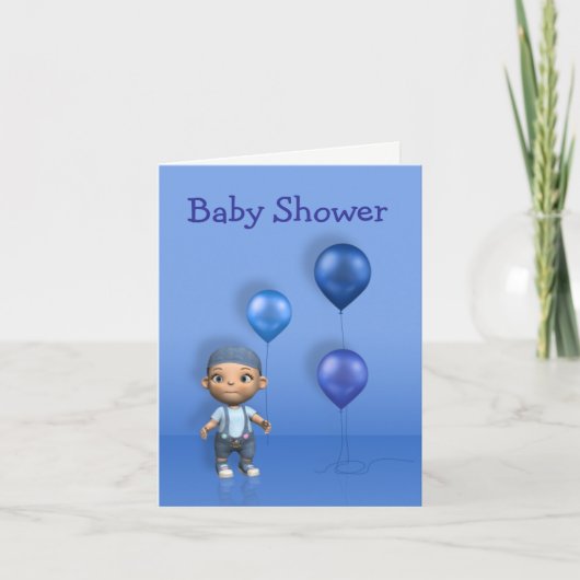 Baby Boy & Blue Balloons Baby shower Wenskaart (Voorkant)