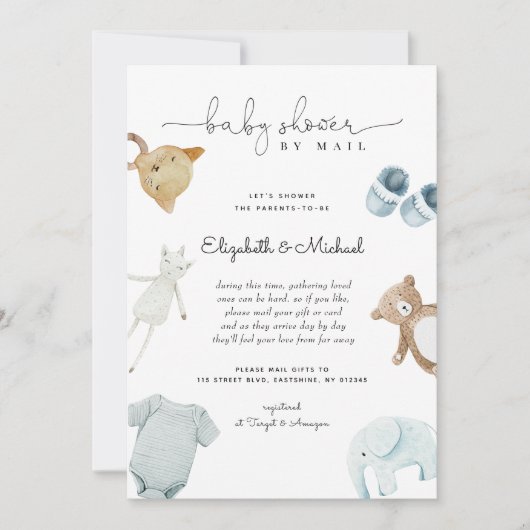 Baby Boy Blue Boho Waterverf Baby shower per post Kaart (Voorkant)