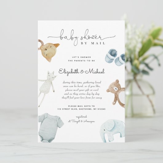 Baby Boy Blue Boho Waterverf Baby shower per post Kaart (Staand voorkant)
