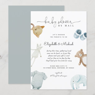 Baby Boy Blue Boho Waterverf Baby shower per post Kaart