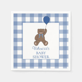 Baby Boy Blue Buffalo Check Knuffelbeer Baby Showe Servet