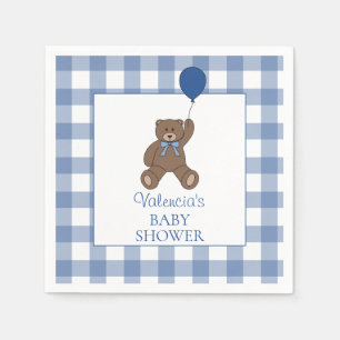 Baby Boy Blue Buffalo Check Knuffelbeer Baby Showe Servet