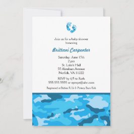 Baby Boy Blue Camouflage Shower nodigt voeten uit  Kaart