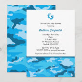 Baby Boy Blue Camouflage Shower nodigt voeten uit  Kaart (Voorkant / Achterkant)
