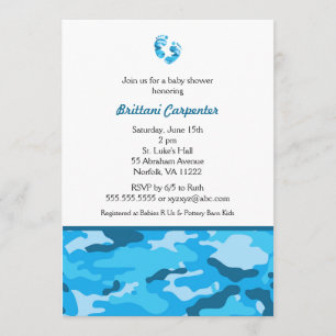 Baby Boy Blue Camouflage Shower nodigt voeten uit  Kaart