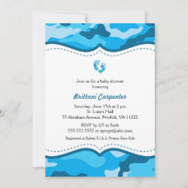 Baby Boy Blue Camouflage Shower nodigt voeten uit  Kaart