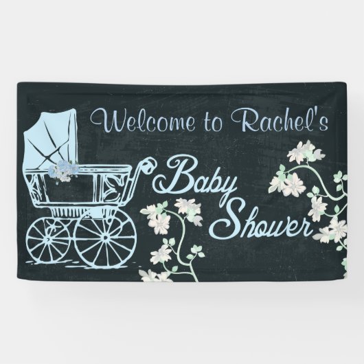 Baby Boy, Blue Carriage, Baby shower Banner (Horizontaal)