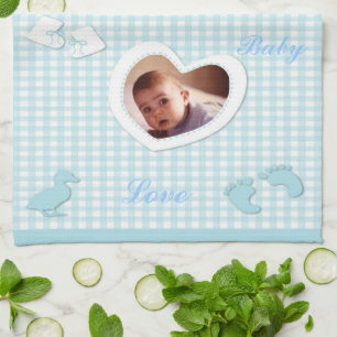 Baby Boy Blue checkt fotosjabloon Theedoek