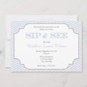 Baby Boy Blue Chevron Sip en zie Uitnodiging (Voorkant)