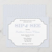 Baby Boy Blue Chevron Sip en zie Uitnodiging (Voorkant / Achterkant)