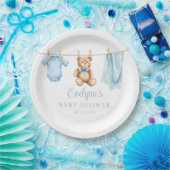 Baby Boy Blue Clothesline Baby shower Papieren Bordje (Feest)