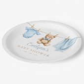 Baby Boy Blue Clothesline Baby shower Papieren Bordje (Gekanteld)