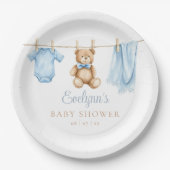Baby Boy Blue Clothesline Baby shower Papieren Bordje (Voorkant)