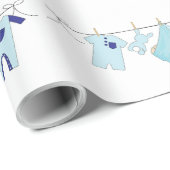 Baby Boy Blue Clothesline Cute Wrapping Paper Cadeaupapier (Rol Hoek)