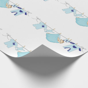 Baby Boy Blue Clothesline Cute Wrapping Paper Cadeaupapier