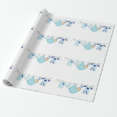 Baby Boy Blue Clothesline Cute Wrapping Paper Cadeaupapier (Uitgerold)