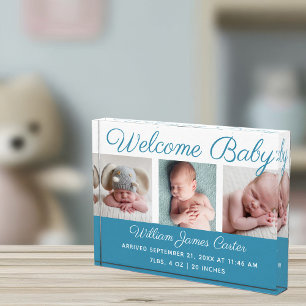 Baby Boy Blue Collage Cute Cursive Script Fotoblokken